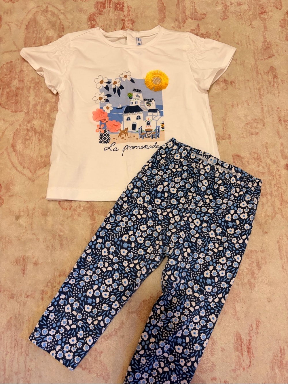 Mayoral Kids White Graphic Tee & Blue Floral Set